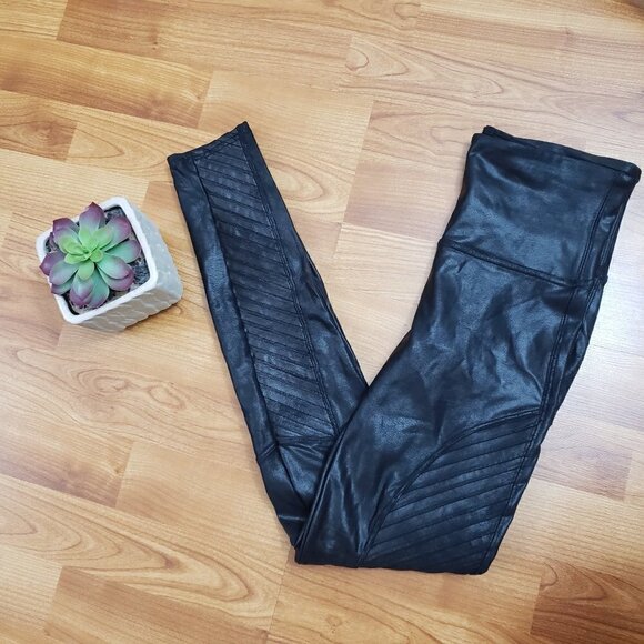 SPANX | Faux Leather Moto Leggings High Rise Quilted - Picture 1 of 13